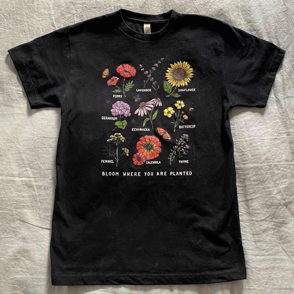 Flower Print Graphic Tee - Bloom Where  You Are Planted